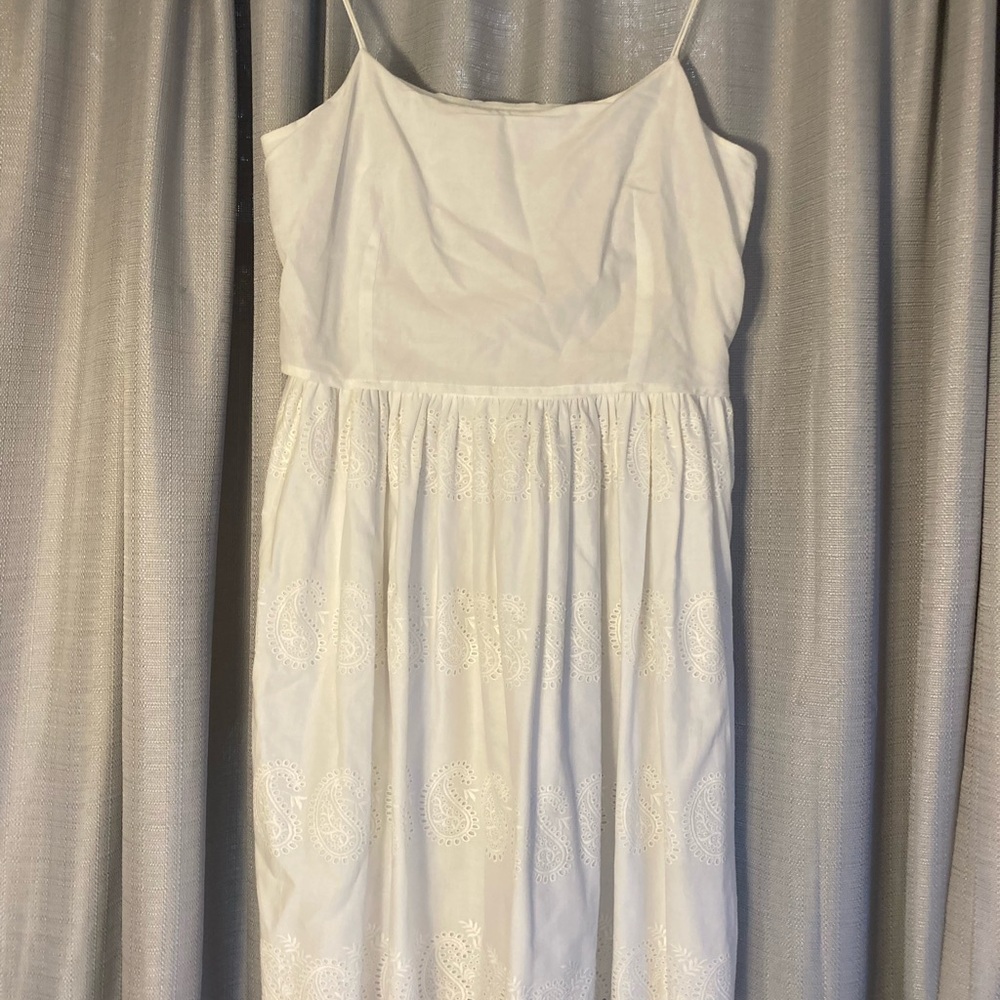 J. Crew White Pretty Cotton Summer Dress Size 6 Spaghetti Straps Paisley Print